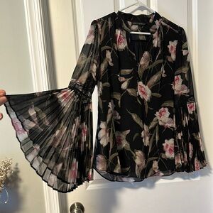 White House Black Market Black Floral Blouse